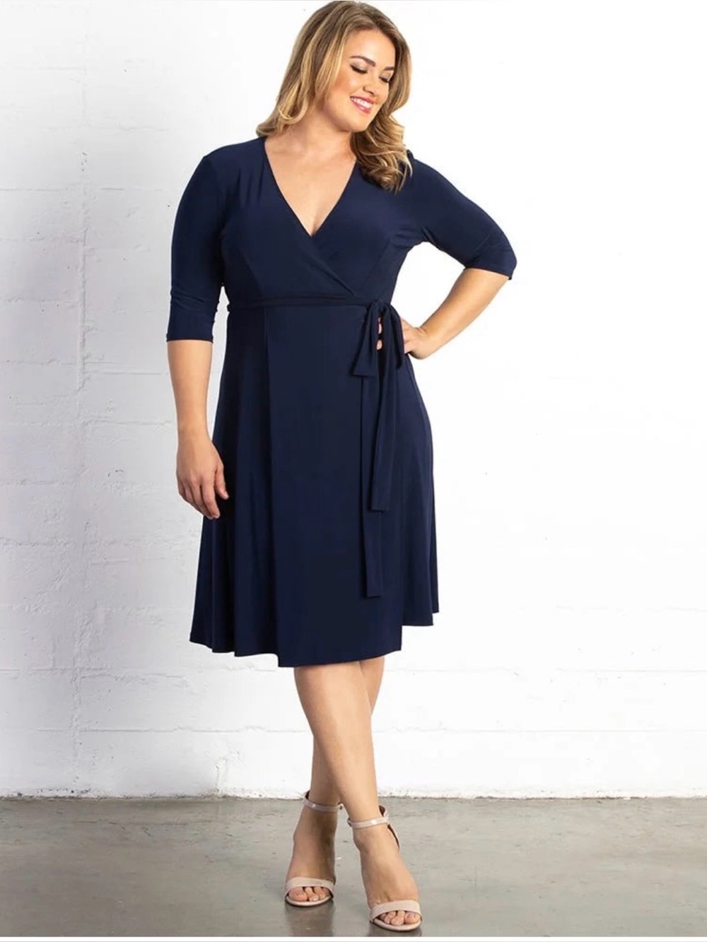 Kiyonna Women's Essential Wrap Dress with 3/4 Sleeves